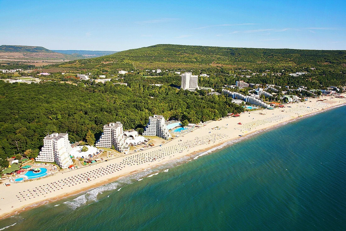 Aerial view of Albena beach and resort