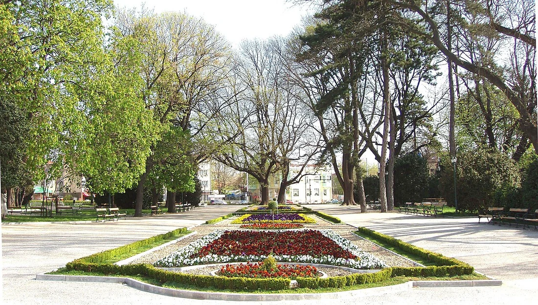 Flower beds at the city park entrance in Dobrich